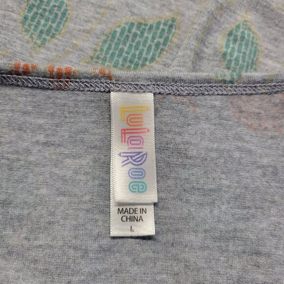 Lularoe Large Light Gray Orange Tulip Floral Print Flowy Shortsleeve Tunic Top - Picture 8 of 9